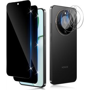 Verre Tremp&eacute; Anti-Espion Pour Honor Magic 8 Magic8 Lite Avec Cam&eacute;ra Arri&egrave;re Protecteur [2+2 Pcs], Protection Objectif Cam&eacute;ra Pour Tout Coque&iquest;Duret&eacute; 9H Hd Glass Anti-Spy Protection D`&Eacute;cran - Neuf