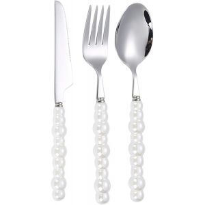 Checarzhn--No1-Ensemble De Couverts En Perles, Manche En Céramique En Acier Inoxydable 304, Finition Soignée, De Luxe Avec Poignées En Perles En Céramique, Adapté À La Maison - Neuf