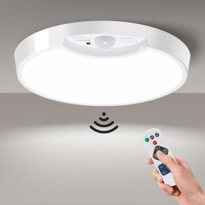 KAL-Plafonnier Avec Détecteur De Mouvement, Led Lampe Plafond Avec Télécommande, Plafonnier Alimenté Par Batterie 6500K, Pour Cuisine, Douche, Salles De Bain, Couloir, Chambre, Balcon - Neuf