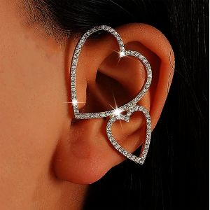 Kal-Boucles D'oreilles Clip D'oreille Boucles D'oreilles Coeur Cz Boucles D'oreilles En Forme De Coeur En Cristal Argenté Boucles D'oreilles Non Percées Bijoux Pour Femmes Et Adolescentes - Neuf