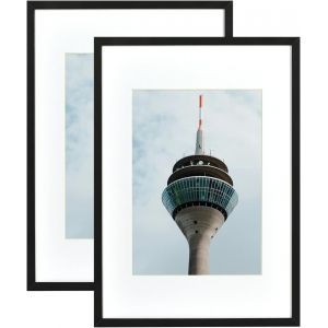 Cmwx-Lot De 2 Cadres Photo A4-21 X 30 Cm - Noir - En Bois - Avec Verre Acrylglas - Avec Passe-Partout - Pour Photos A5-15 X 21 Cm - &Agrave; Suspendre Verticalement Ou Horizontalement - Pour - Neuf