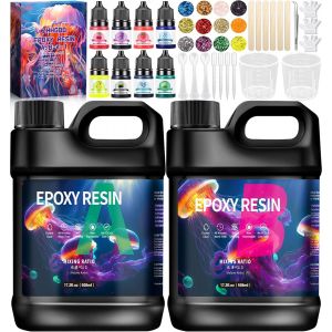 Resine Epoxy Transparente, 1016ml Kit De R&eacute;sine &Eacute;poxy Avec Colorant, Paillette, 1: 1 Ratio Rev&ecirc;tement En R&eacute;sine Coul&eacute;e Cristalline, Resine Epoxy Kit Pour Fabrication De Bijoux, Artisanale - Neuf
