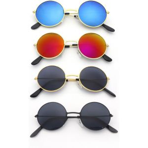 Asas-4pcs Lunettes De Soleil Rondes Polarisées Pour Homme Et Femme Polarisée Vintage Classique Lunettes De Soleil Hippie Steampunk Avec Monture Métal Uv400,Convient Pour Les Fêtes,Les Jeux De Rôle - Neuf