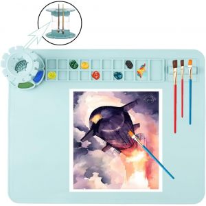 Ayuhr-Tapis D'artisanat En Silicone, Palette De Peinture Pour Moulage En Résine, Feuille D'artisanat Antiadhésive Avec Tasse D'eau De Nettoyage Amovible Pour Peinture, Argile, Art, Projets De - Neuf