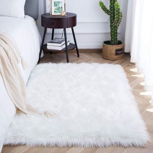Eryi-Tapis Faux En Peau De Mouton 60x90cm Imitation Toison Moquette Fluffy Soft Longhair Décoratif Coussin De Chaise Canapé Natte (Blanc, 60_X_90_Cm) - Neuf