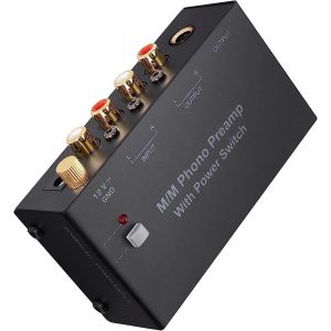 Préampli Phono Mini Préamplificateur Audio Stéréo Métal Faible Bruit Avec Interrupteur D'Alimentation,Entrée Rca,Sortie Rca Et 1/4"" Trs, Adaptateur Secteur Certifié Dc 12V - Neuf