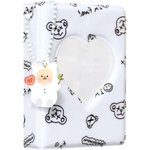 MAA-Classeur de cartes photo Kpop de 7,6 cm, mini album photo Kpop, classeur de cartes photo, c?ur creux pour cartes photo, album Kpop 40 pochettes avec joli pendentif pour collection de photos (blan - Neuf