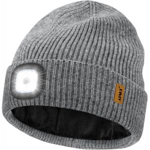 Led Bonnet Lampe Frontale, Usb Rechargeable 4 Led Chapeau Course Ultra Lumineux Lumière Mains Libres Hiver Chaud Tricot Bonnet Avec Polaire Doublé Cadeaux Pour Homme Papa Et Femme - Neuf