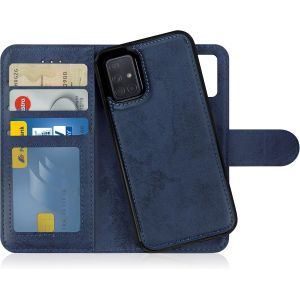 KAL-Flip Case Pour Samsung Galaxy A71 4G - Coque Clapet D&eacute;tachable Magn&eacute;tique Pu Cuir Support - Housse Portefeuille Book Cover Bleu Fonc&eacute; - Neuf