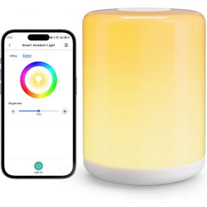 Lampe De Chevet Connect&eacute;e, Lampe D'ambiance Intelligente Compatible Avec Apple Homekit, Alexa Et Google Home, Rgbww Veilleuse Led Dimmable Avec Commande Vocale Et Contr&ocirc;le &Agrave; Distance - Neuf