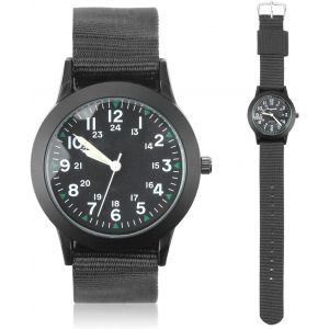 Eryi-Montre Analogique À Quartz Pour Homme Style Pilote Militaire Phosphorescente - Montre Minimaliste Avec Bracelet En Nylon Facile À Fixer - Pour Le Travail Moderne Et Tactique Militaire, Noir - Neuf
