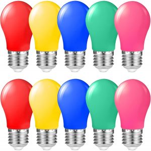 Kal-E27 Ampoules Colorées 1w, Ampoules Led Colorées E27 En Forme De Poire, Mixte Rouge Jaune Vert Bleu Rose, Pour Guirlande Lumineuse Extérieure Multicolore,Ampoules De Fête,10 Pièces - Neuf