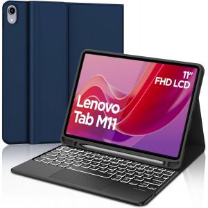 Étui De Clavier Pour Lenovo Tab M11 11"" 2024, Éclairage 7 Couleurs, Clavier Magnétique Amovible, Avec Disposition Qwertz (Pavé Tactile Bleu Foncé) - Neuf