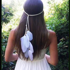 Kal-Bandeau Boho En Plumes Bandeau Gitan En Plumes Blanches Bandeau À Franges En Plumes Longues Bandeau Bijoux Pour Femmes Et Filles Coiffure De Scène - Neuf