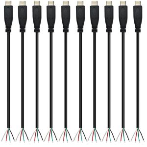 10Pièces Queue de cochon USB Type-C,28AWG 5V 3A prise USB-C vers fil nu à 4 broches,USB type C Câble d'alimentation et de données,prise USB C à souder pour les bricoleurs (25cm) - Neuf