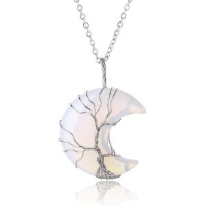 Cristal Pierre Collier Femme, Naturelle Pierre De Lune, Arbre De Vie Lune, Collier Pendentif En Filigrane Avec Cha&icirc;ne En Argent Sterling, Convient Aux Dames, Aux M&egrave;res, Aux Jeunes Filles - Neuf