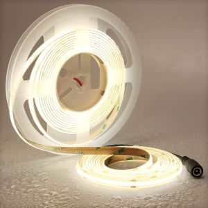 24V Ruban Led Cob 4000K Blanc Naturel 5M Ip65 &Eacute;tanche Cri 90+ 4000Lm Haute Luminosit&eacute; 480Led/M Haute Densit&eacute; D&eacute;coupable Flexible Bande Led Pour Maison Chambre Cuisine[RUB9222000] - Neuf