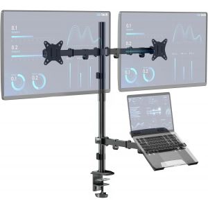 Support Double Moniteur Et Support Pour Ordinateur Portable Pour Deux &Eacute;crans De 17"" &Agrave; 32"" Et Ordinateur Portable De 10"" &Agrave; 15"", Support R&eacute;glable Extra Haut, Capacit&eacute; De Poids De 9 Kg Par - Neuf