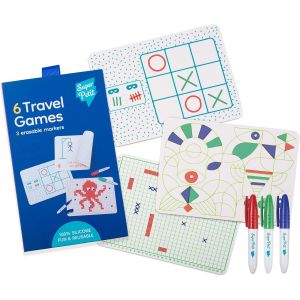 Chenquansarl-Travel Game - D&egrave;s 4 Ans - Les Classiques De Votre Enfance En Version Silicone R&eacute;utilisable &Agrave; Linfini Morpion, Pendu, Bataille Navale, 4 En Ligne, Mandala Et Pixel Art - 6 Jeux Nomades - Neuf