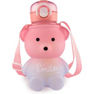Shiba-Bouteille D'eau Avec Paille Mignon, 800 Ml Bouteille D'eau À Paille En Forme D'ours Kawaii, Bouteille D'eau Portable Anti-Fu[2 - Neuf