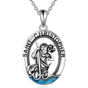 Collier Saint Christophe En Argent Sterling Avec Pendentif M&eacute;daille De Saint Christophe Pour Femme Et Fille,Normal,Argent Sterling,Pas De Gemme - Neuf