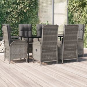 Prolenta Premium - Ensemble &Agrave; Manger Jardin Et Coussins 7 Pcs Noir Et Gris Rotin - Neuf