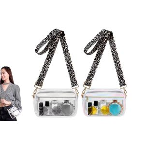 Lot de 2 sacs bandouli&egrave;re transparents avec bandouli&egrave;re imprim&eacute; l&eacute;opard, parfaits pour les stades et les concerts - Neuf