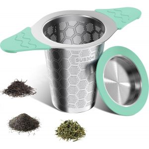 Filtre À Thé,Infuseur Thé En 304 Acier Inoxydable,Avec Poignée Et Couvercle En Silicone,Maille Fine, Infuseur À Thé,Universel Pour Théière,Mug,Tasse,Bouteille,Verre-Vert - Neuf