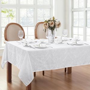 Eryi-Home Fashions Nappe Damassée, Polyester, Blanc, 132 Cm Carré - Neuf