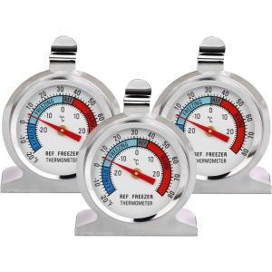 Pack De 3 Grand Cadran En Acier Inoxydable Thermomètre De Réfrigérateur Avec Crochet De Suspension Et Stand - Neuf