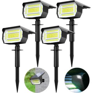 Lot De 4 Spot Solaire Exterieur, 72 Led Lampe Solaire Exterieur Etanche Ip65 Lumiere Solaire Exterieur, Réglable Avec 3 Modes D'éclairage Extérieur Solaire Pour Jardin Cour Allée Chemin, Blanc Froid - Neuf