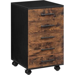 SUBZONAL-Armoire de classement &agrave; roulettes avec 5 tiroirs, en Bois, Commode de Rangement, Style Industriel, Facile &agrave; Monter, Rustique, Marron fonc&eacute; et Noir EBF05WJ01 - Neuf