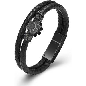 Eryi-Bracelet Urne Avec Imprimé Patte Pour Cendres Pour Femmes Et Hommes - Souvenir - Bracelet En Cuir Tressé - Bijoux Crémation - Neuf
