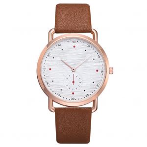 Montre-Bracelet A Quartz Tendance Pour Homme, Bracelet En Pu, Cadran Rond, Style Decontracte (Marron Et Or Rose) - Neuf