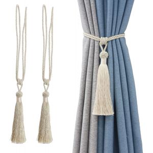 Lot de 2 embrasses de Rideaux Faites à la Main en Corde avec Pompons pour décoration de Bureau Maison (Beige, 2) - Neuf