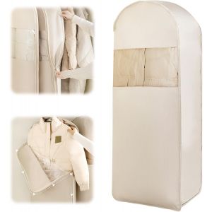 Housse Vetement Suspendu avec Fermeture éclair Auto-compressante,Housse de Rangement peu Encombrant pour Doudounes,Sac de Protection Respirant pour Manteaux Costume,1Pc (Beige) - Neuf