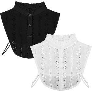 2 Pi&egrave;ces Col Chemisier Femme Amovible, Faux Collier D&eacute;tachable Col Chemisier Demi Chemises Faux, Col de Chemise Amovible Femme R&eacute;tro El&eacute;gant Faux Col Blouse Demi-Chemise - Neuf