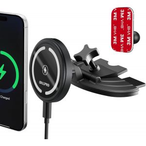 Support Voiture MagSafe 15W pour iPhone 17/16/15/14/13 Pro Max, Chargeur sans Fil Rapide, Fixation Fente CD & Tableau de Bord, Base Adh&eacute;sive 3M, Coque Aluminium Magn&eacute;tique - Neuf