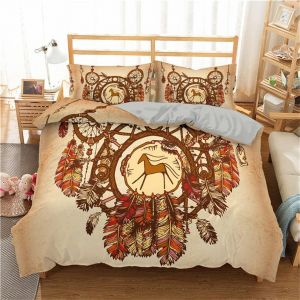 Housse De Couette Attrape-R&iquest;&ordm;ves Parure De Lit Boh&iquest;&ordm;me Dreamcatcher En Plumes Imprim&iquest;&iquest; Housse De Couette En Microfibre Et Taie D'oreiller Xcm Pi&iquest;&iquest;Ces (X Cm,Jaune) - Neuf