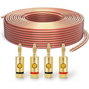 VornixorSarlshop-SP060-010 C&acirc;ble d'enceinte 2x2,5mm&sup2; (99,9% OFC cuivre massif 0,20 mm) C&acirc;ble de haut-parleur Hifi, 10m, transparent, Set comprenant 4 fiches bananes - Neuf