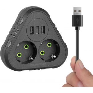 KALANKA-Multiprise Murale 2 Prises, Bloc Multiprise Parafoudre et Surtension avec 2 Sortie AC 3 Ports USB, 2500W 10A Prise Multiple Convient pour la Maison, Bureau, Voyage - Neuf