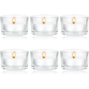 KALANKA-Lot de 6 Bougeoir Verre Transparent 4,7x2,5cm, Photophores en Verre Bougie Porte Bougies Chauffe Plat pour Décoration de Table Mariage Fête, des Soirées, Maison - Neuf