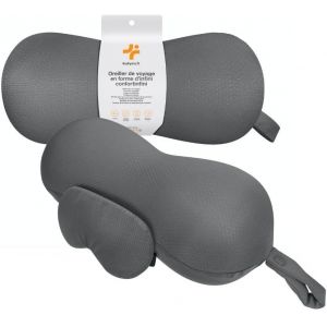 Trahoo-Oreiller Confortinfini - Oreiller De Voyage En Mousse À Mémoire De Forme - Design Double-Face - Oreiller De Voyage Avec Masque De Sommeil - Oreiller De Voyage En Forme D'infini - 33 X 13 Cm - Neuf