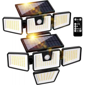 Lampes De S&eacute;curit&eacute; Solaires, Projecteurs Ext&eacute;rieurs &Eacute;tanches Ip65 Avec Illumination Grand Angle &Agrave; 4 T&ecirc;tes, Projecteur Solaire Pour Porche, Jardin, Patio, All&eacute;e, Garage, Lot De 2 - Neuf