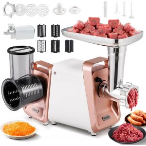 Ulteronixshop-Hachoir &Eacute;lectrique R&acirc;pe &agrave; Fromage &Eacute;lectrique Multi-fonctions Hachoir a Viande avec Poussoir a Saucisse Coupe-l&eacute;gumes &Eacute;lectrique Machine &agrave; Pur&eacute;e de Tomates &Eacute;lectrique (Blanc) - Neuf