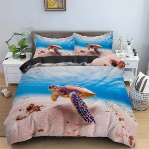Parure De Lit Motif Tortue De Mer, Housse De Couette, Taies D'oreiller, Motif Animal De L'océan, Motif Tortue, Queen Size, Twin, Enfants, Textile De Maison, Carte, Corail, Housse De Couette, King Size - Neuf