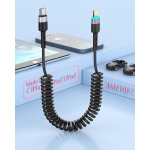 Thef-Câble Usb C Vers Lightning Spirale, Câble Certifié Mfi Apple Carplay,Câble Usb C Lightning Rétractable Avec Transfert De Données Lightning Usb C Spirale Courte Pour Iphone 14 13 12 Pro Max 8 7/P - Neuf