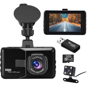 Dash Cam with 3.0 Inch IPS Screen and 32GB Card Included - 170&deg; Super Wide Angle Lens, Superior Night Vision, G-Sensor, Loop Recording - Neuf
