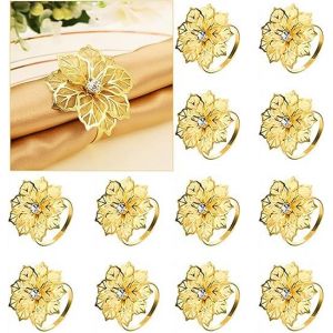 Lot De 12 Ronds De Serviette En Métal Creux Avec Strass Pour Mariage, Banquet, Noël, Décoration De Table, Doré - Neuf