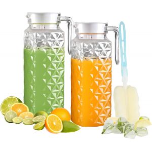 Cmws-2pcs Carafe Eau Plastique 1,1l Avec Couvercle Et Poignée, Pichet À Eau Plastique Pichet En Acrylique Pour Réfrigérateur, Carafe D'eau Carafe Plastique Pour Thé Glacé, Jus, Lait (1,1l) - Neuf